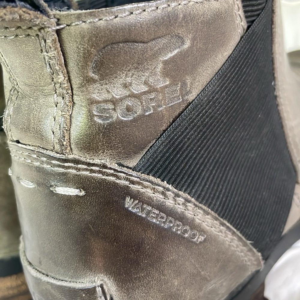 Sorel Emilie Waterproof Quarry Gray Leather Chelsea Ankle Boots Women 6.5 - Picture 5 of 7